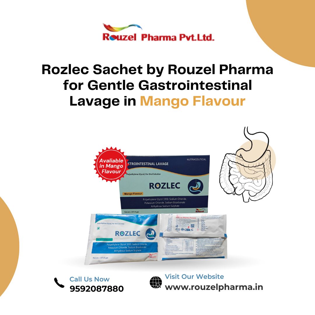 Rozlec Sachet by Rouzel Pharma for Gentle Gastrointestinal Lavage in Mango Flavour