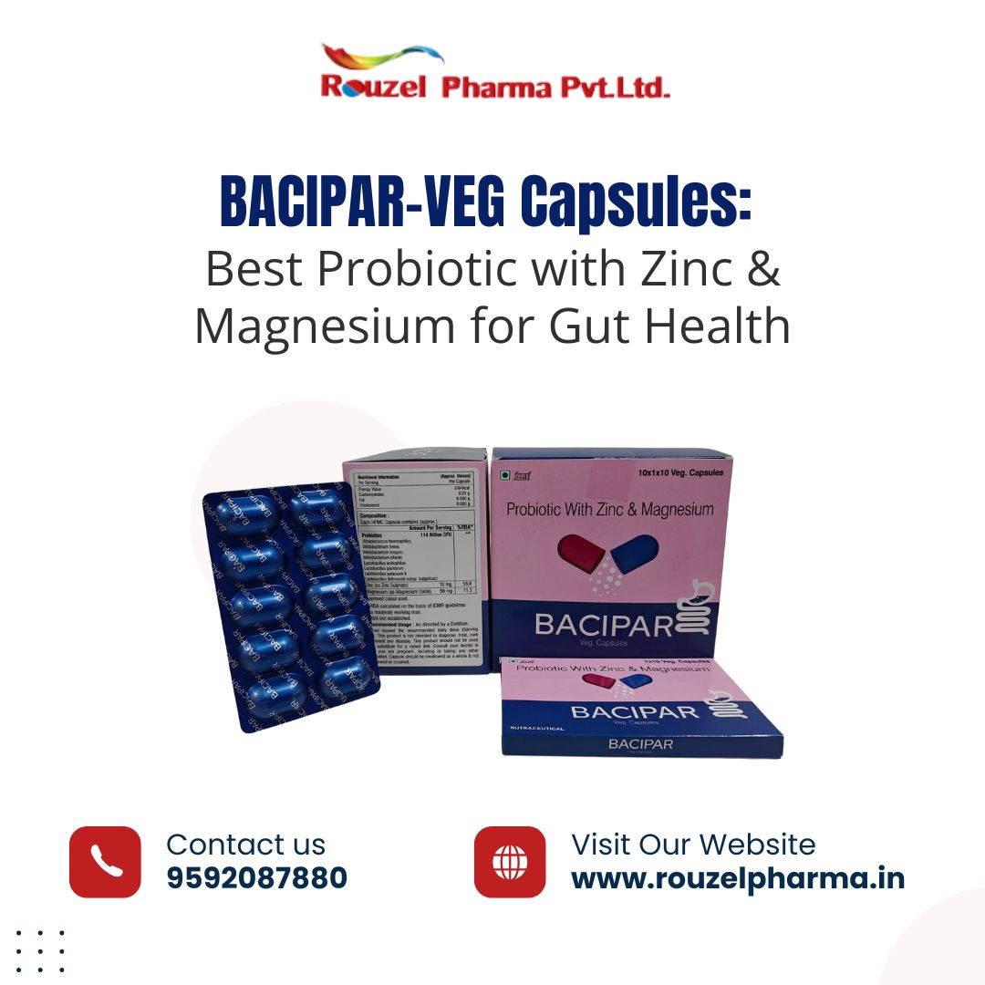 BACIPAR-VEG Capsules:Best Probiotic with Zinc & Magnesium for Gut Health
